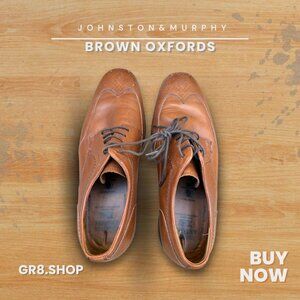 Johnston & Murphy Mens Brown Oxford Dress Shoes Size 8.5 Leather Uppers